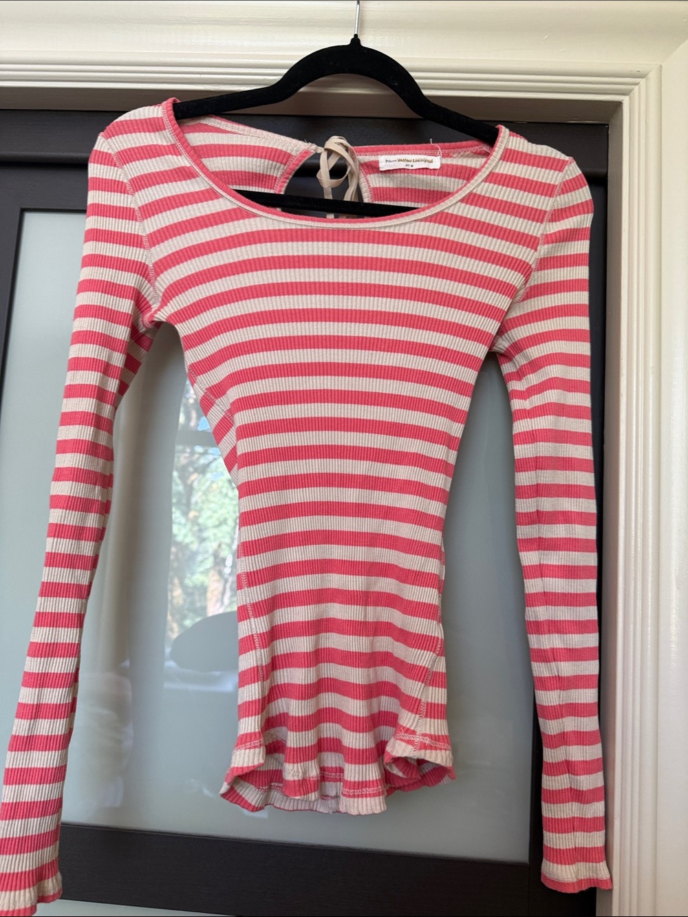 Pilcro Striped Ribbed Long-Sleeve Top - Pink/White